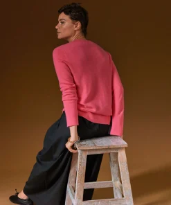 Online Rodier Pull col rond en cachemire orange corail