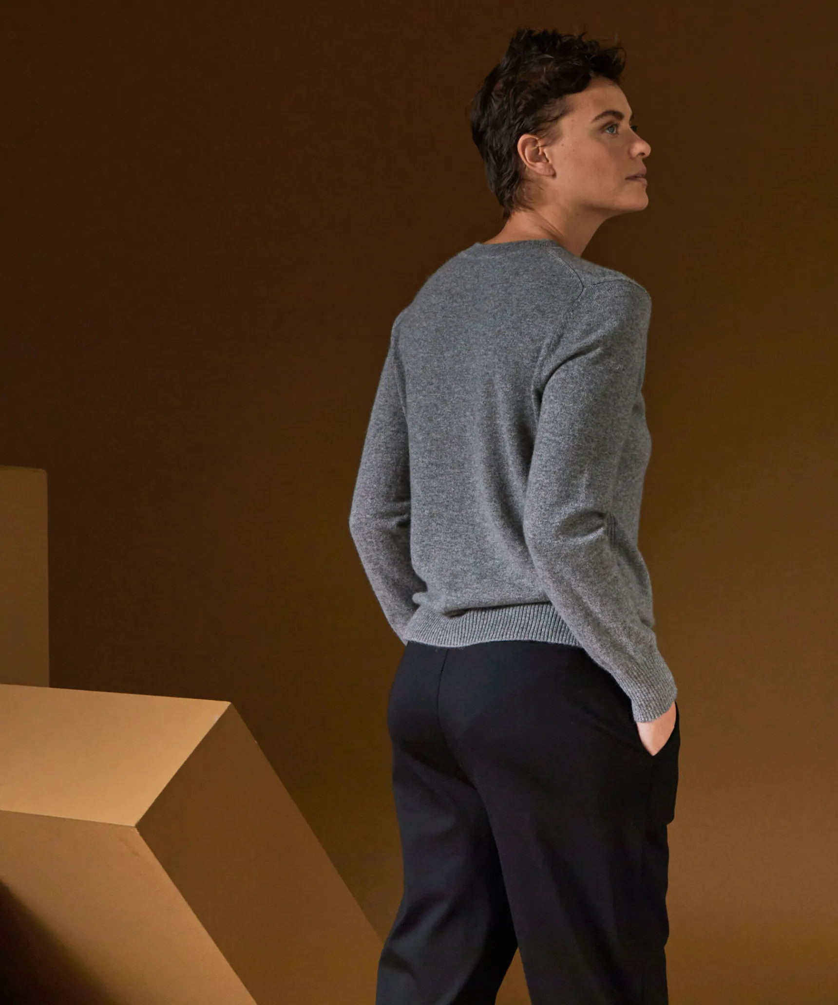 Hot Rodier Pull col rond en cachemire gris