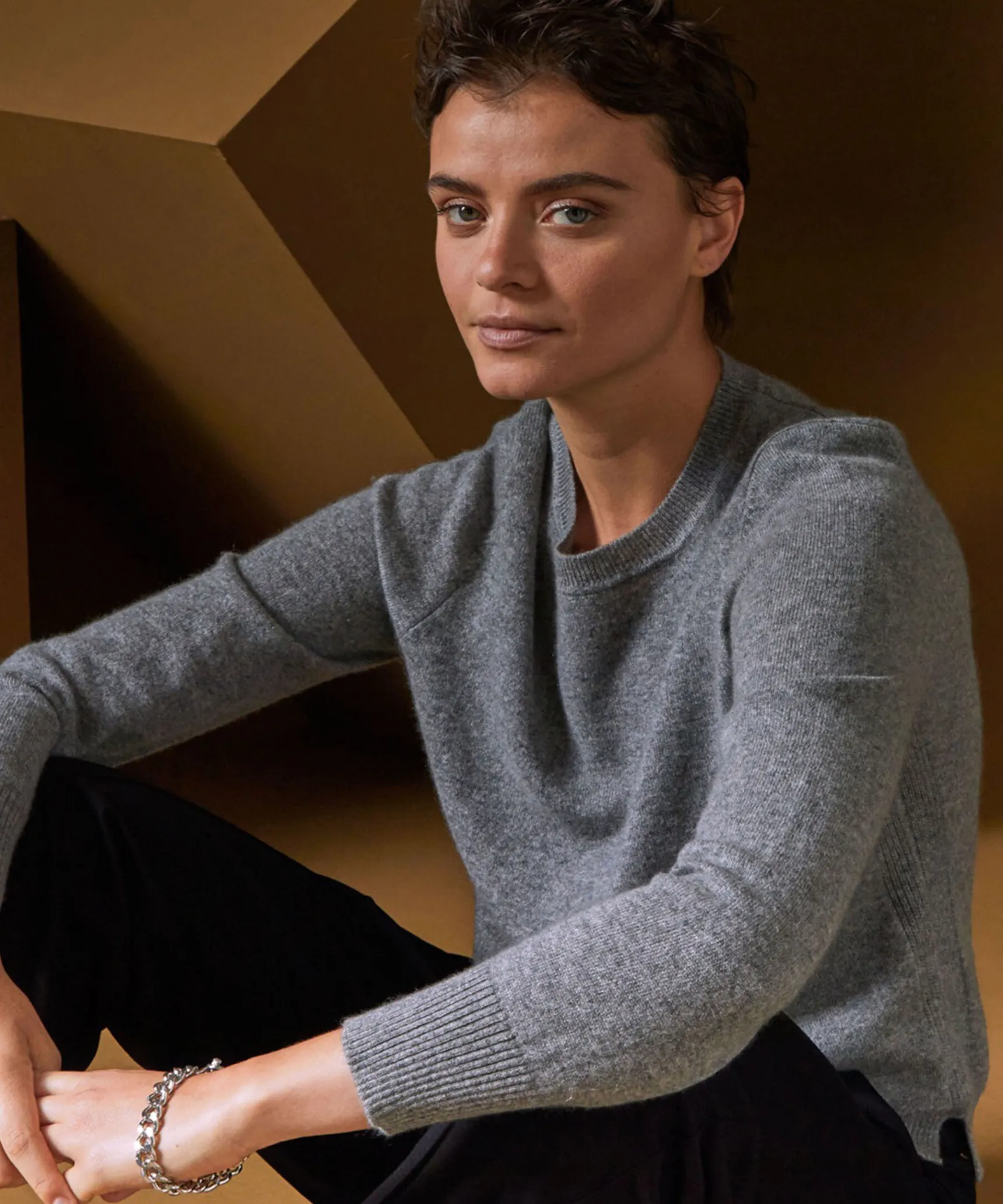 Hot Rodier Pull col rond en cachemire gris