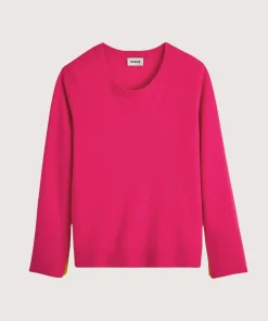 Hot Rodier Pull col rond en cachemire rose tonique
