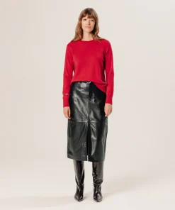 Clearance Rodier Pull col rond en cachemire rouge
