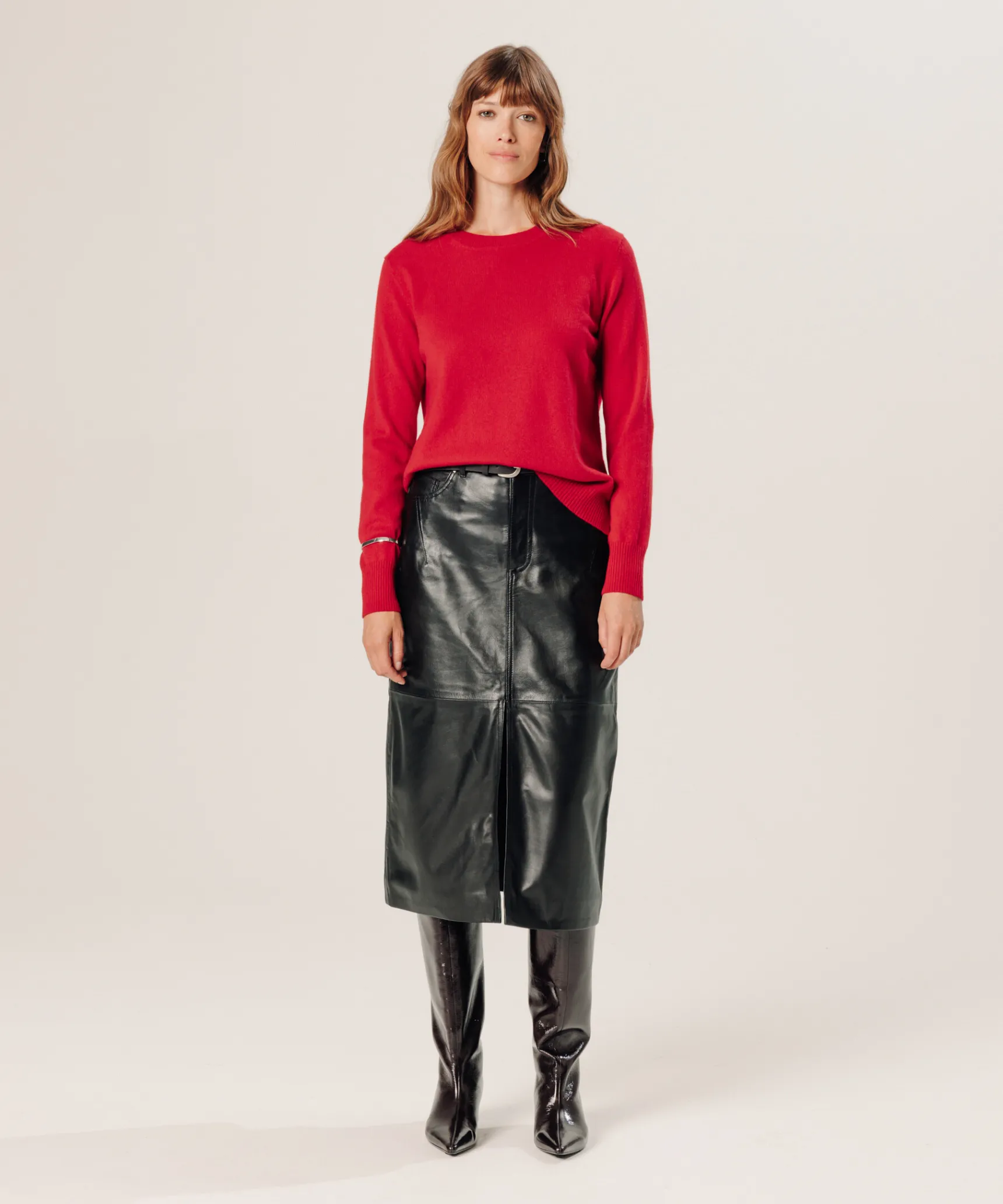 Clearance Rodier Pull col rond en cachemire rouge