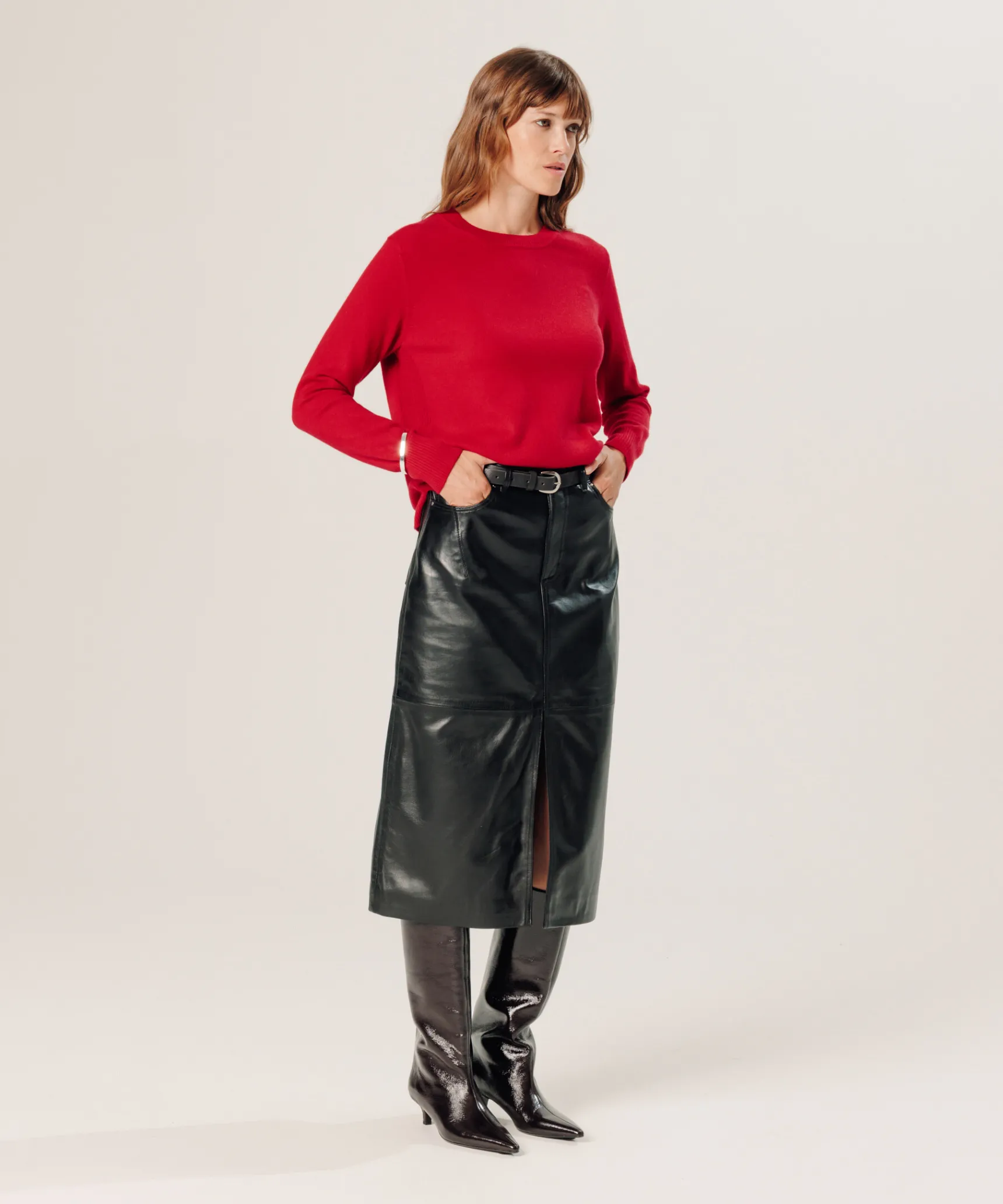 Clearance Rodier Pull col rond en cachemire rouge