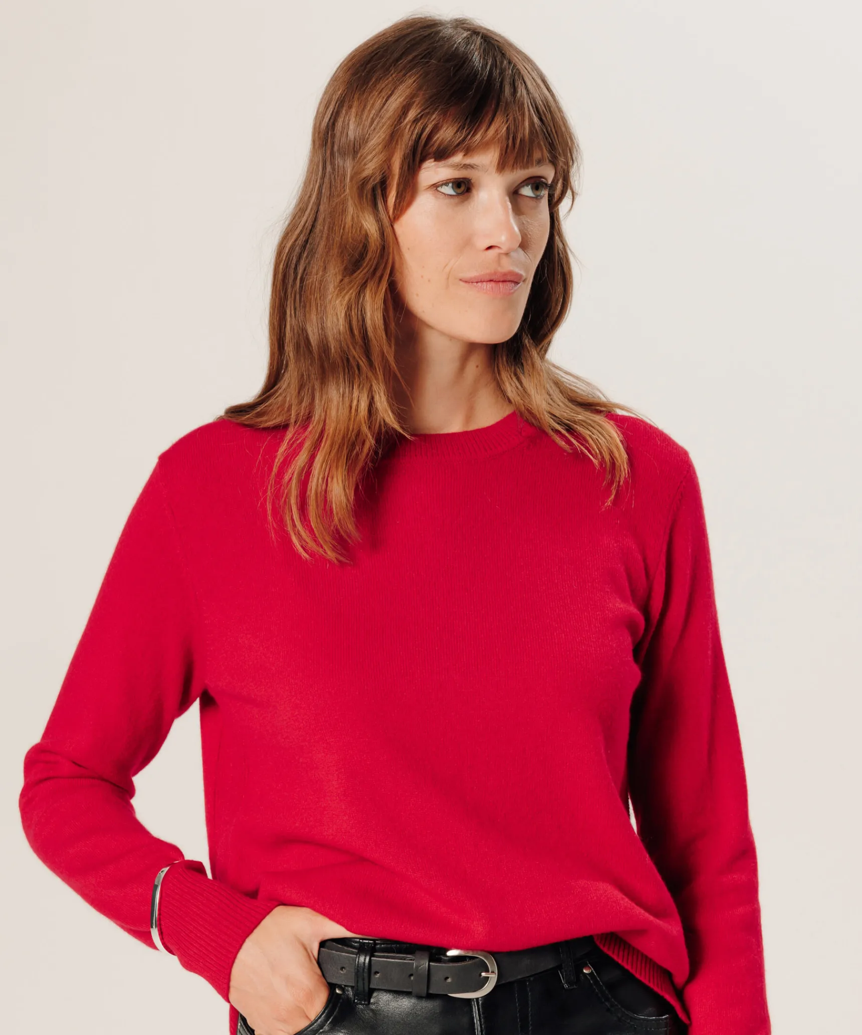 Clearance Rodier Pull col rond en cachemire rouge