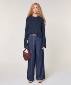 New Rodier Pull col rond en grosse maille chiné bleu marine