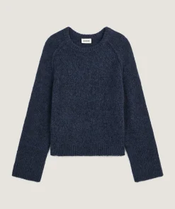 New Rodier Pull col rond en grosse maille chiné bleu marine