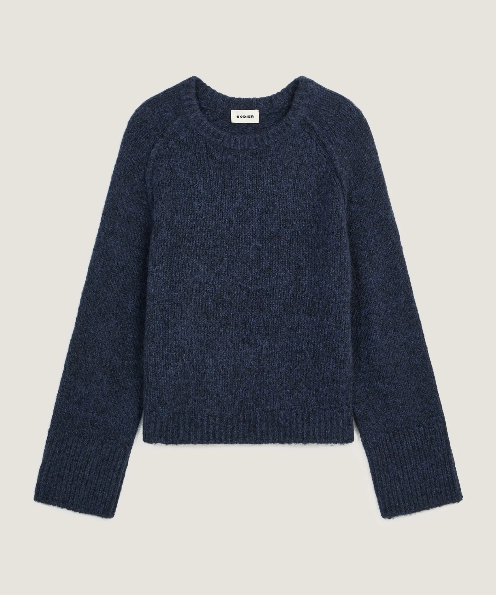 New Rodier Pull col rond en grosse maille chiné bleu marine
