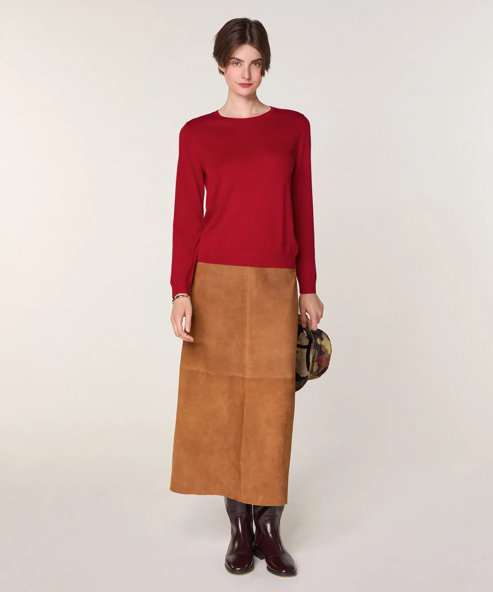 Rodier Pull col rond en laine mérinos rouge