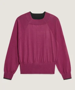 Rodier Pull col rond en laine mérinos rose fuchsia
