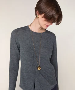 Online Rodier Pull col rond en laine mérinos gris plomb