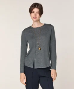 Online Rodier Pull col rond en laine mérinos gris plomb