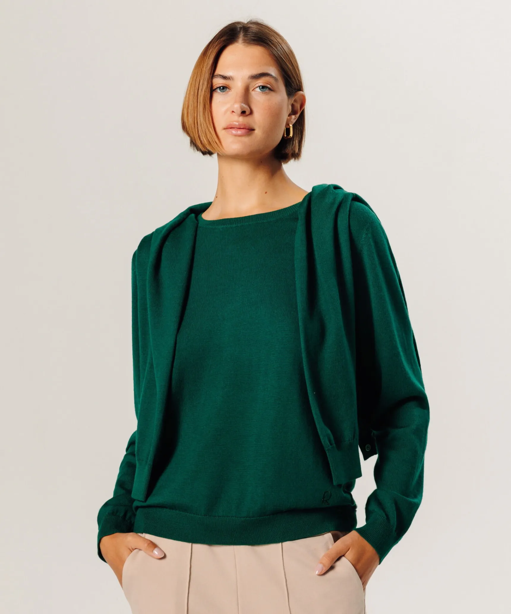 Best Rodier Pull col rond en laine mérinos vert anglais