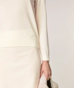 Online Rodier Pull col rond en laine mérinos blanc écru