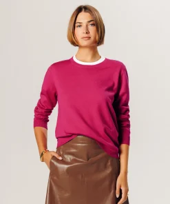 Discount Rodier Pull col rond en laine mérinos rose tonique