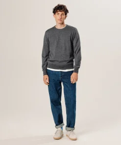 Hot Rodier Pull col rond en laine mérinos gris foncé