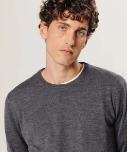 Hot Rodier Pull col rond en laine mérinos gris foncé