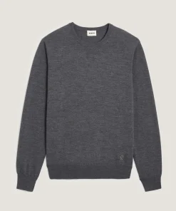 Hot Rodier Pull col rond en laine mérinos gris foncé