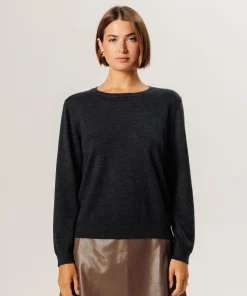 Clearance Rodier Pull col rond en laine mérinos gris anthracite