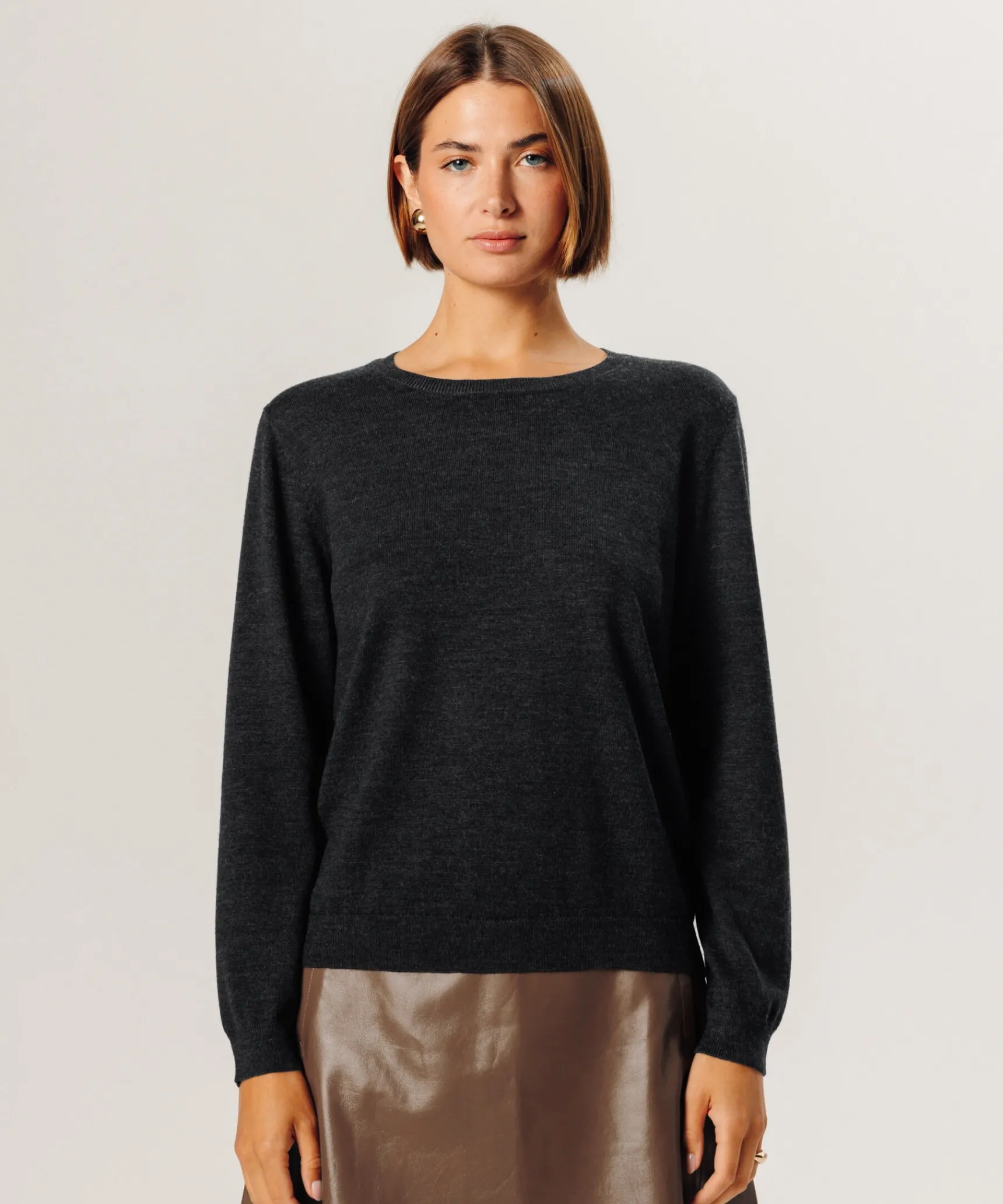 Clearance Rodier Pull col rond en laine mérinos gris anthracite