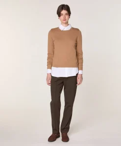 New Rodier Pull col rond en laine mérinos marron camel