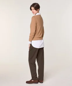 New Rodier Pull col rond en laine mérinos marron camel