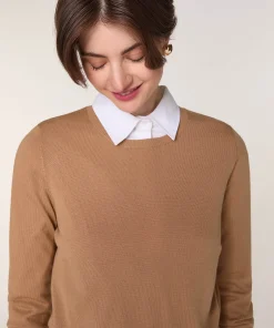 New Rodier Pull col rond en laine mérinos marron camel