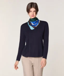 Hot Rodier Pull col rond en laine mérinos bleu marine