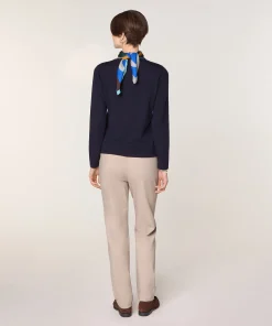 Hot Rodier Pull col rond en laine mérinos bleu marine
