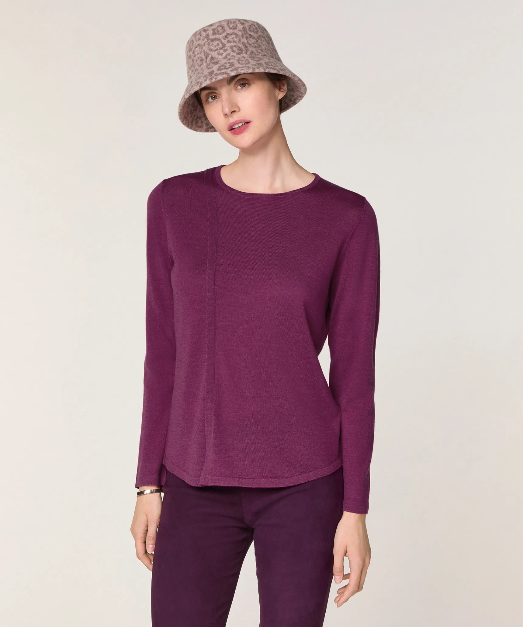 Online Rodier Pull col rond en laine mérinos violet cassis