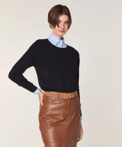 Discount Rodier Pull col rond en laine mérinos noir
