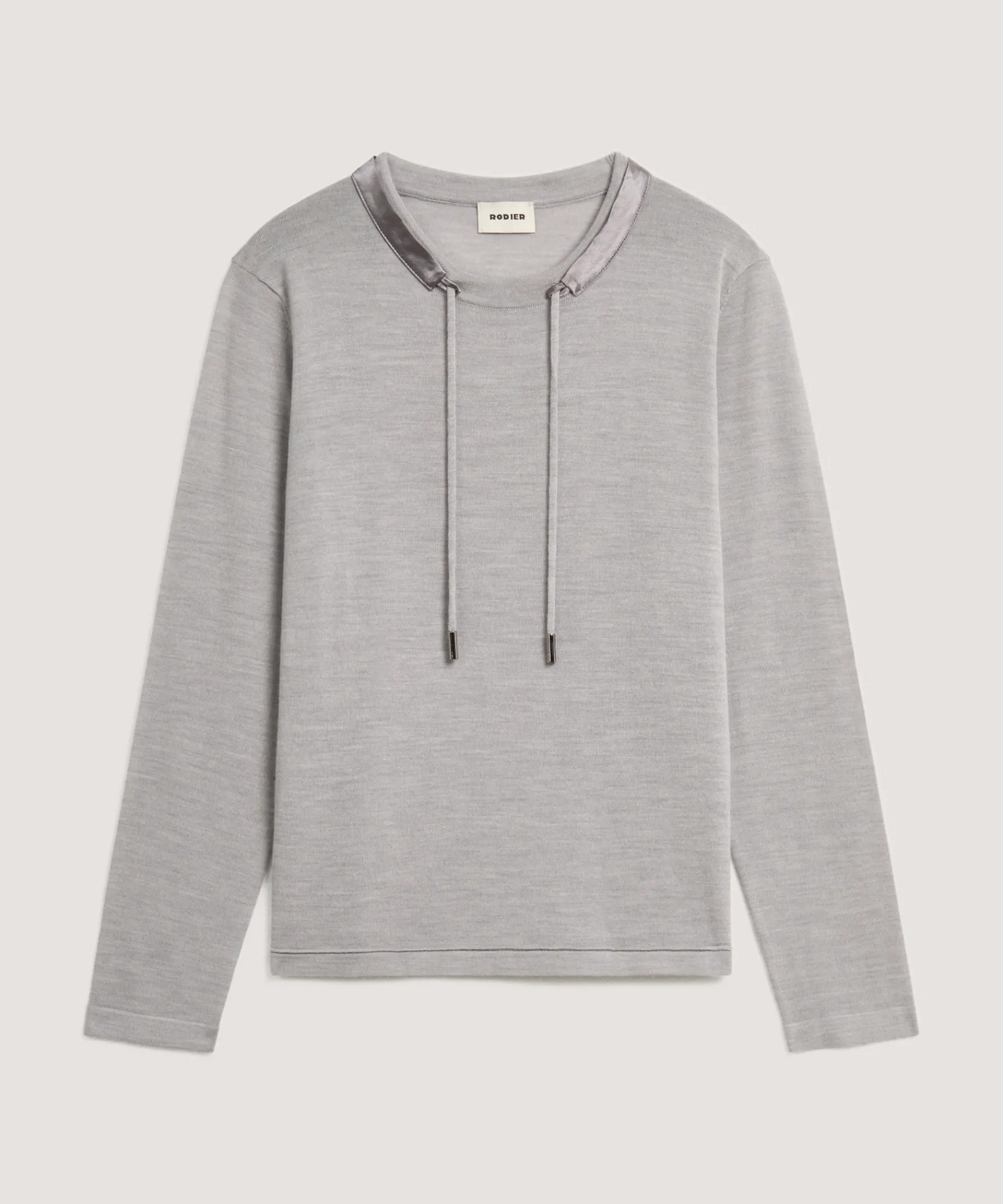 Hot Rodier Pull col rond en laine mérinos gris clair