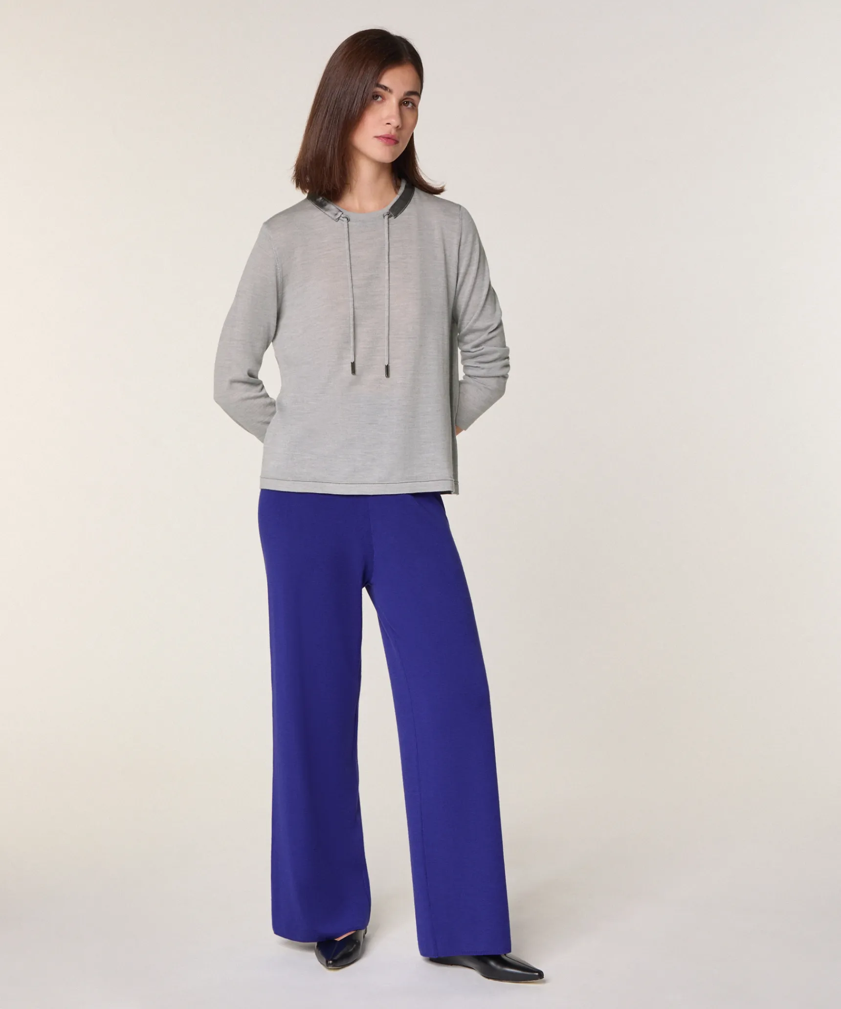Hot Rodier Pull col rond en laine mérinos gris clair