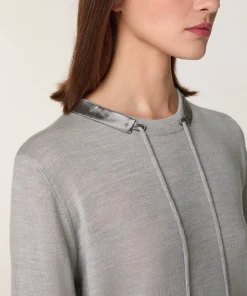 Hot Rodier Pull col rond en laine mérinos gris clair