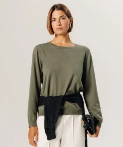 Sale Rodier Pull col rond en laine mérinos vert olive