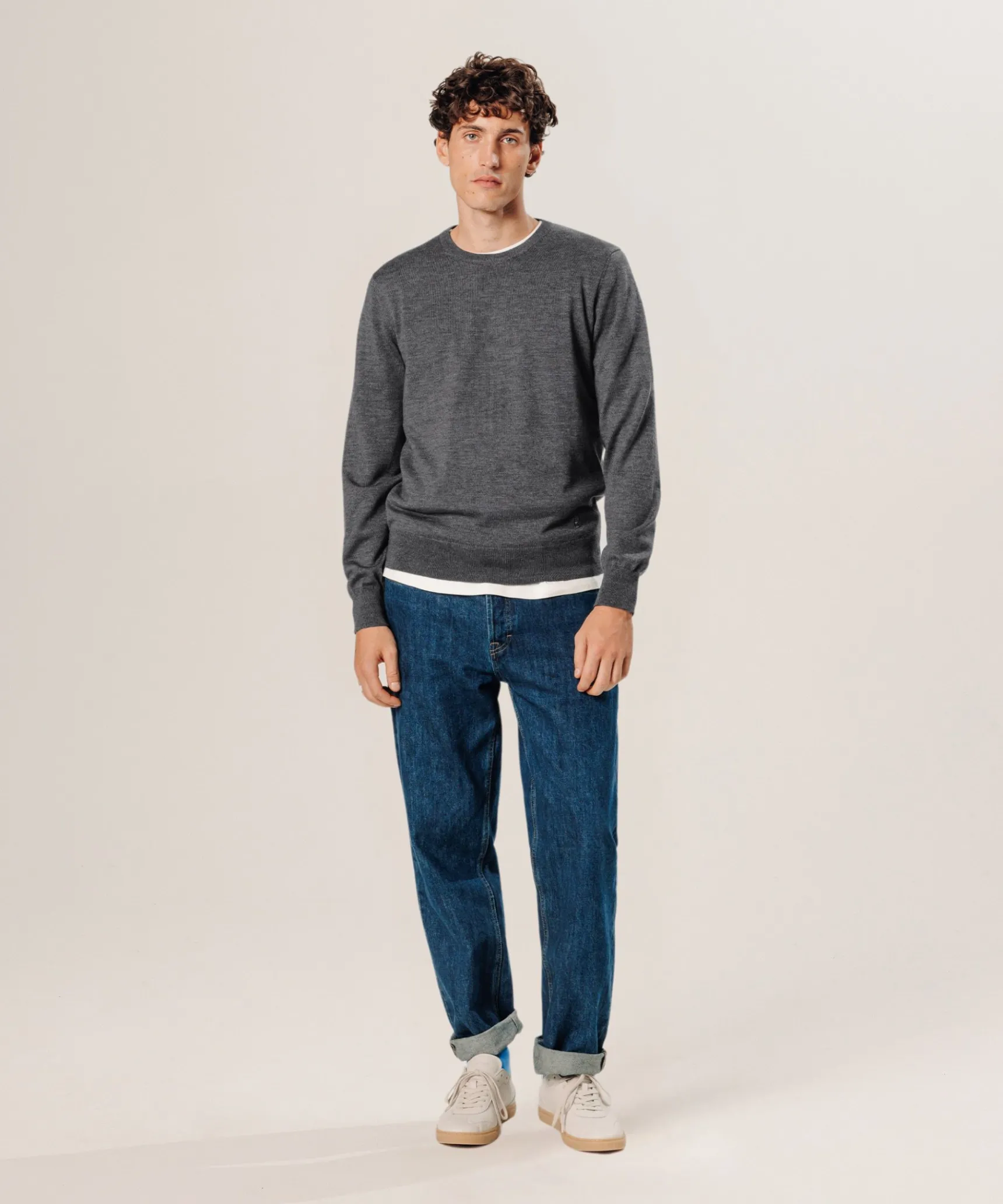 Best Rodier Pull col rond en laine mérinos gris foncé