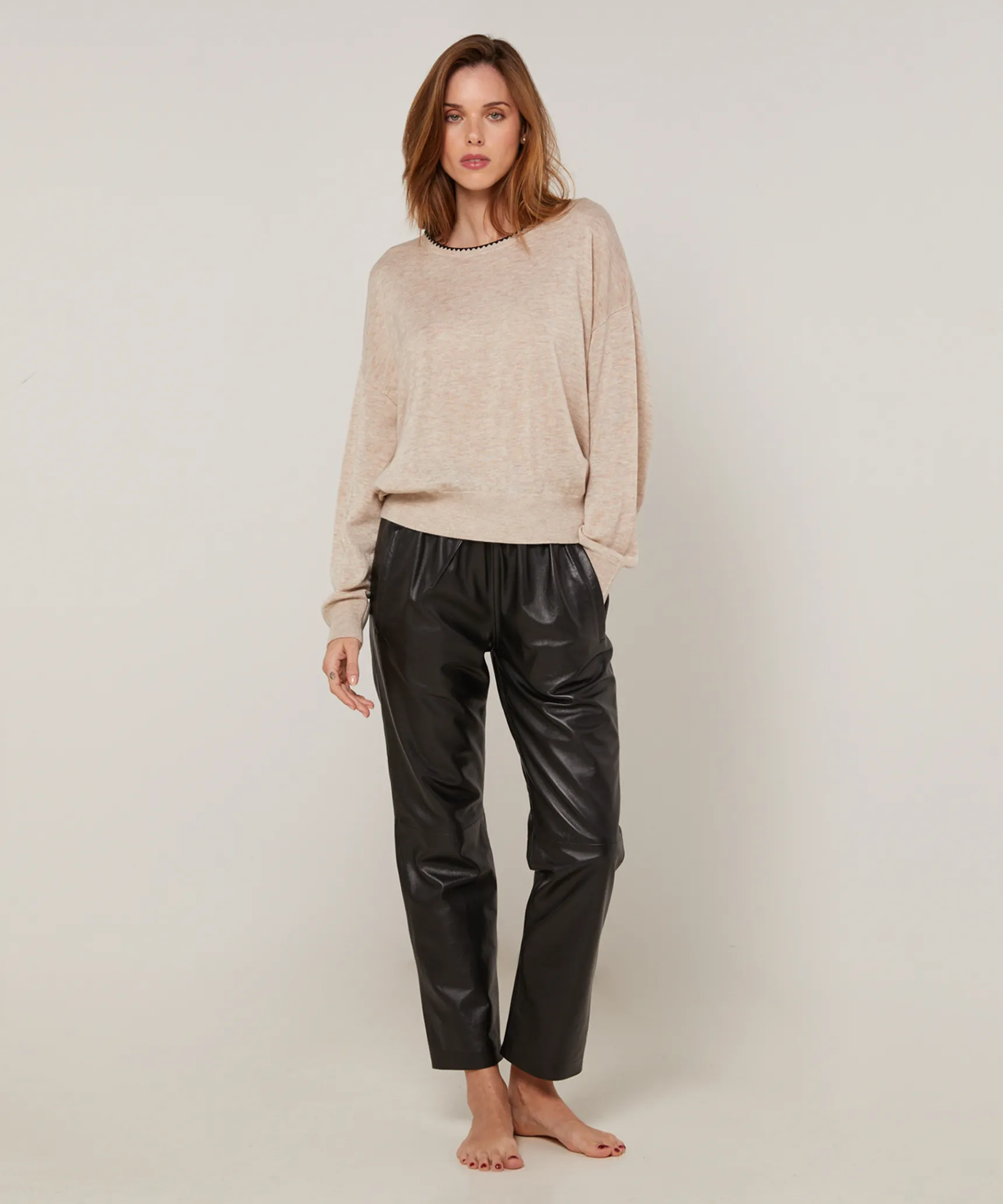 Discount Rodier Pull col rond en maille fine beige