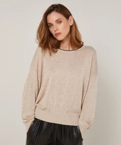 Discount Rodier Pull col rond en maille fine beige
