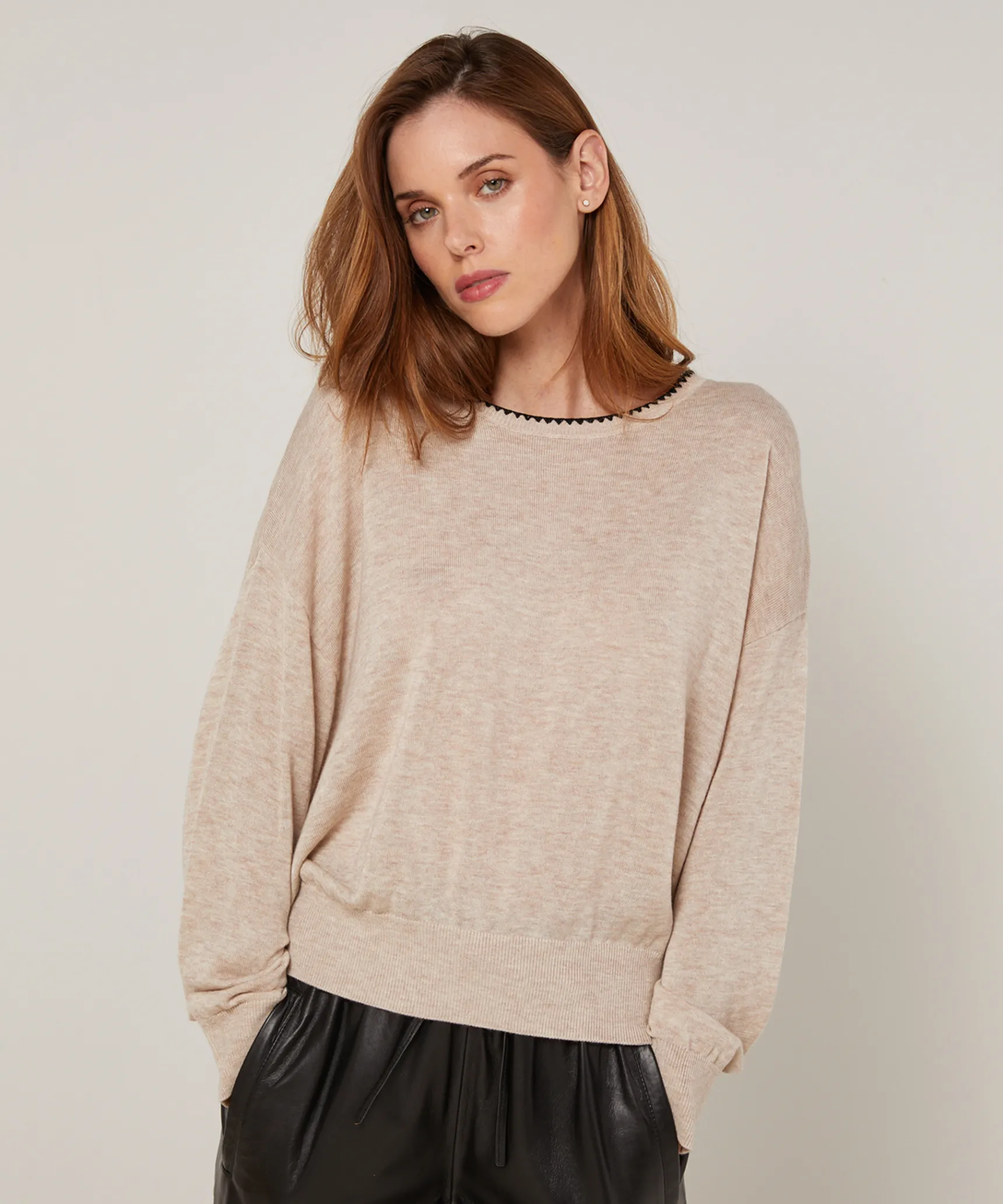 Discount Rodier Pull col rond en maille fine beige