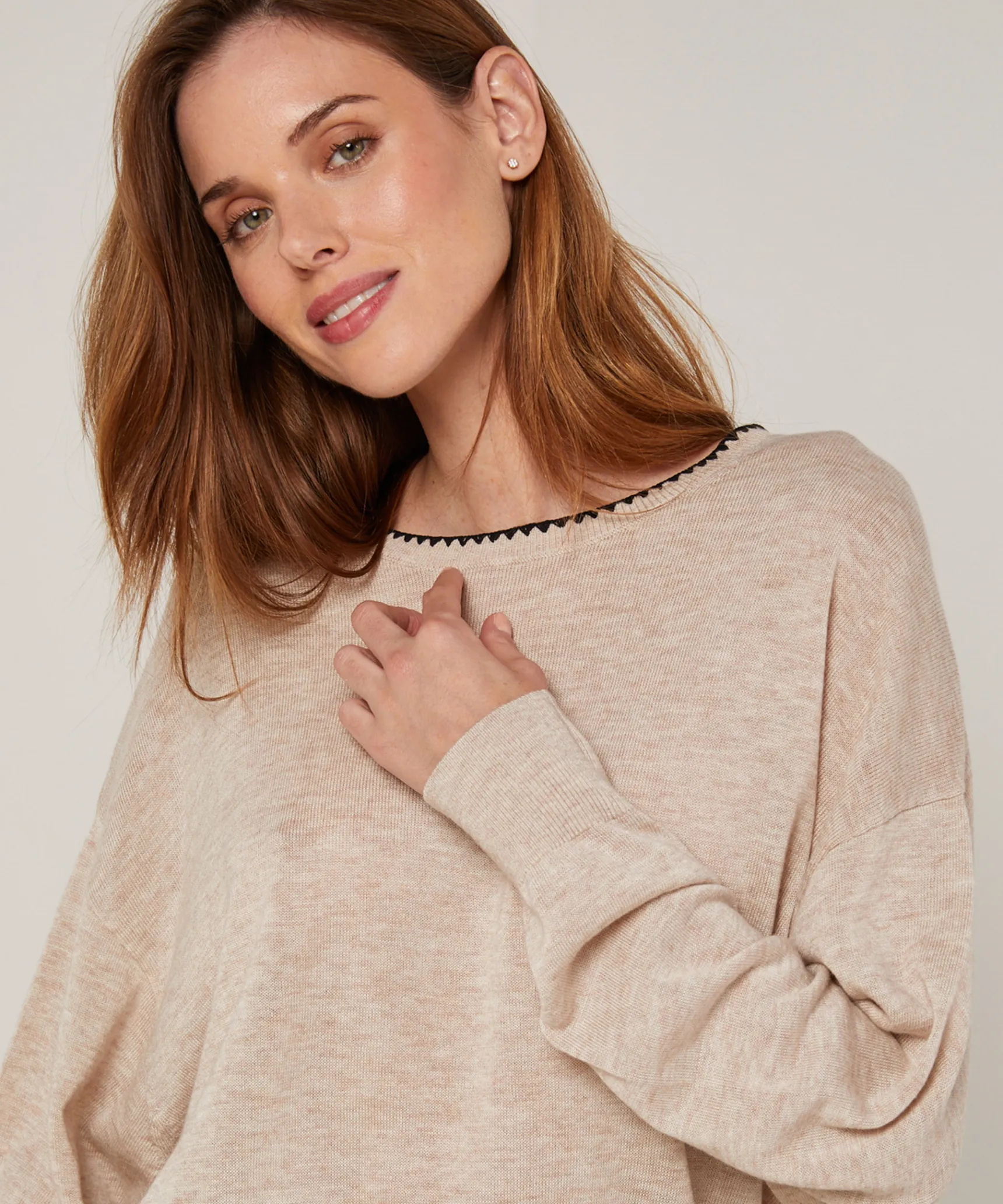 Discount Rodier Pull col rond en maille fine beige