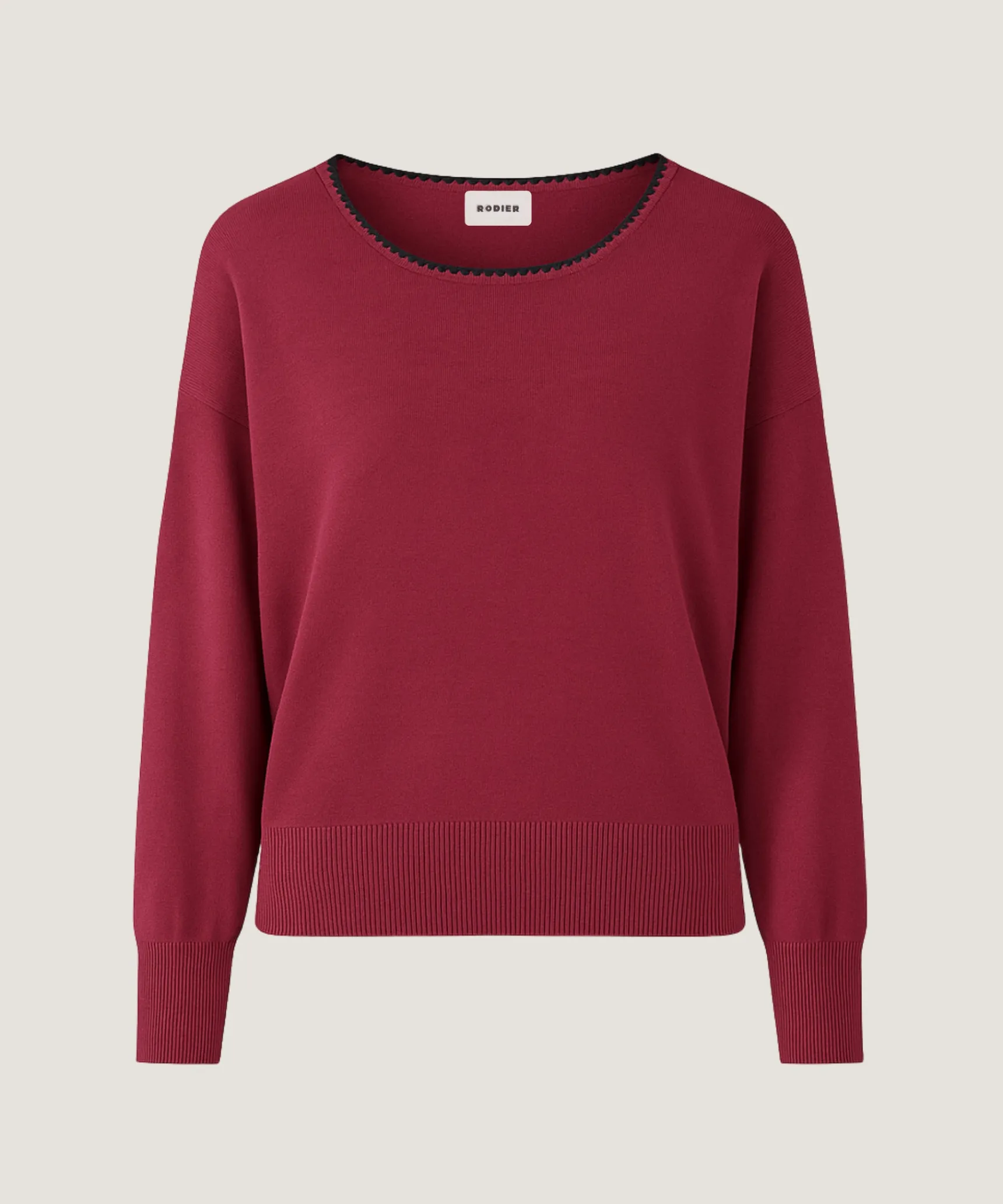 New Rodier Pull col rond en maille fine rouge grenat