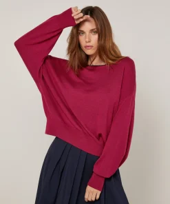 New Rodier Pull col rond en maille fine rouge grenat