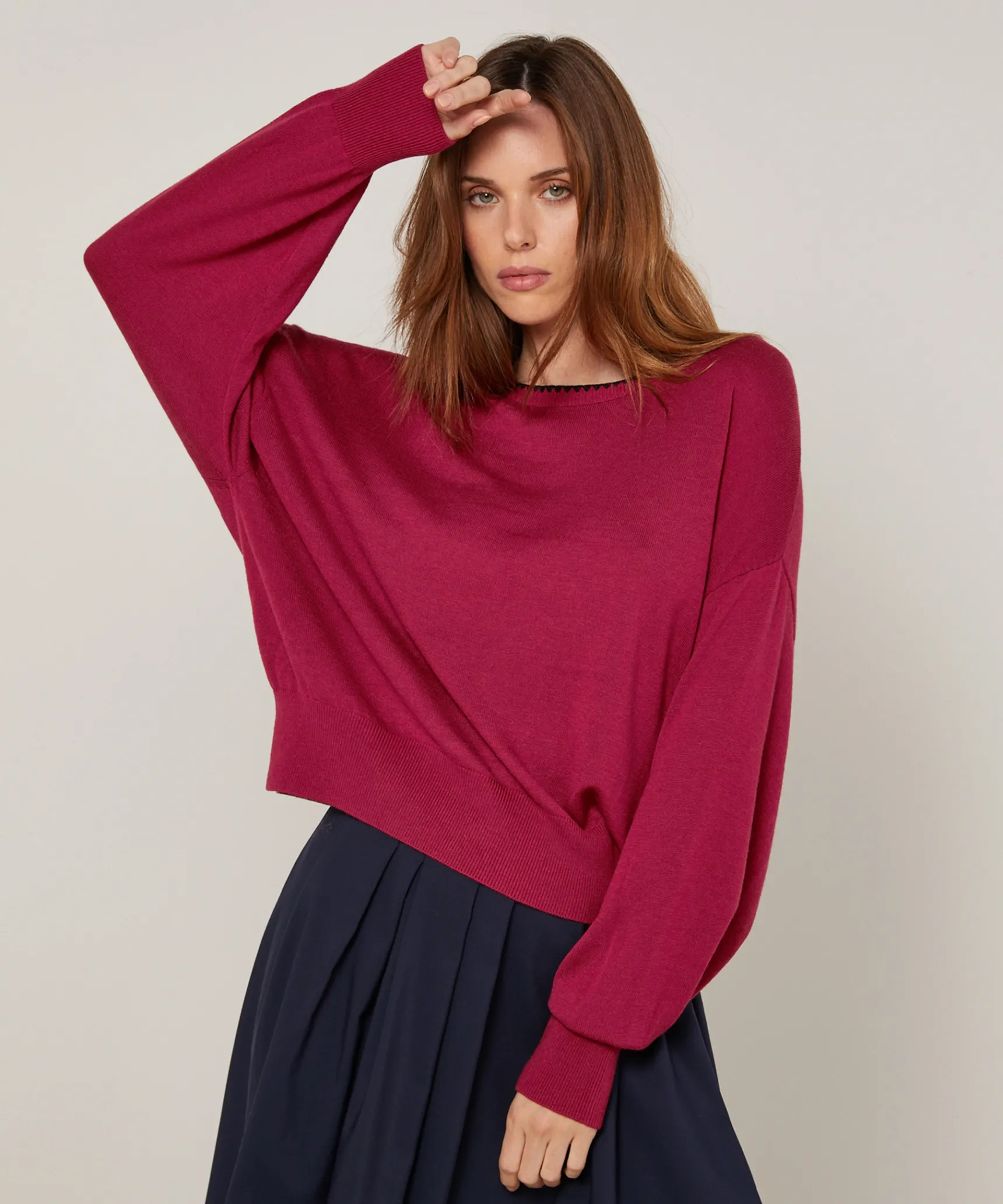 New Rodier Pull col rond en maille fine rouge grenat