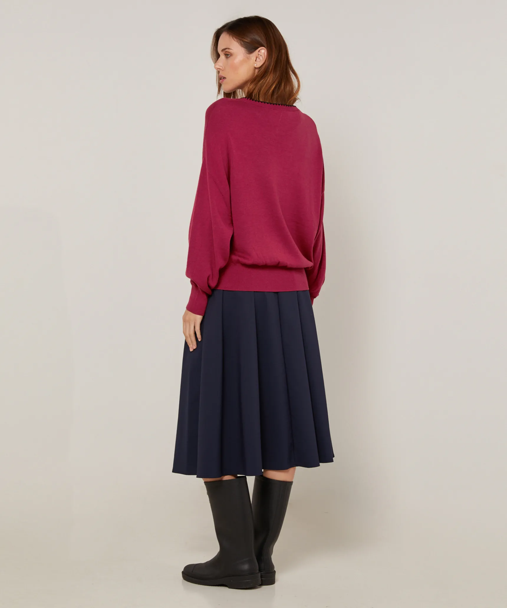New Rodier Pull col rond en maille fine rouge grenat
