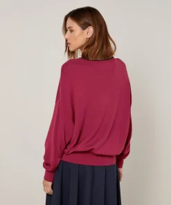 New Rodier Pull col rond en maille fine rouge grenat