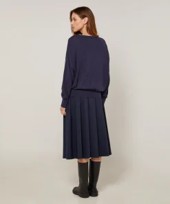 Rodier Pull col rond en maille fine bleu denim