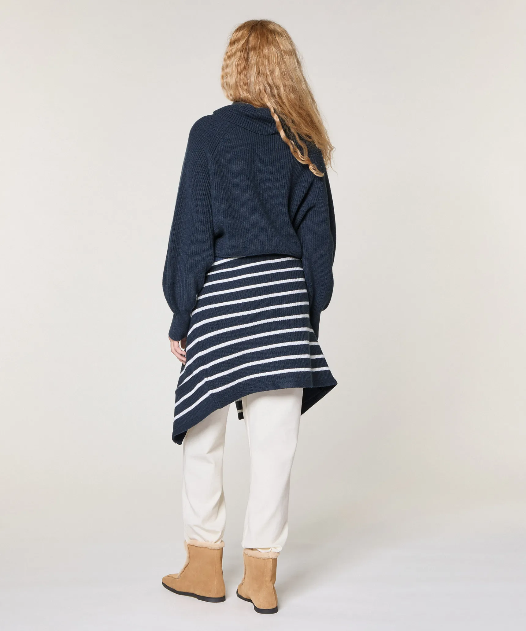 New Rodier Pull col roulé à côtes bleu denim
