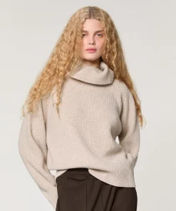 Online Rodier Pull col roulé à côtes beige chiné