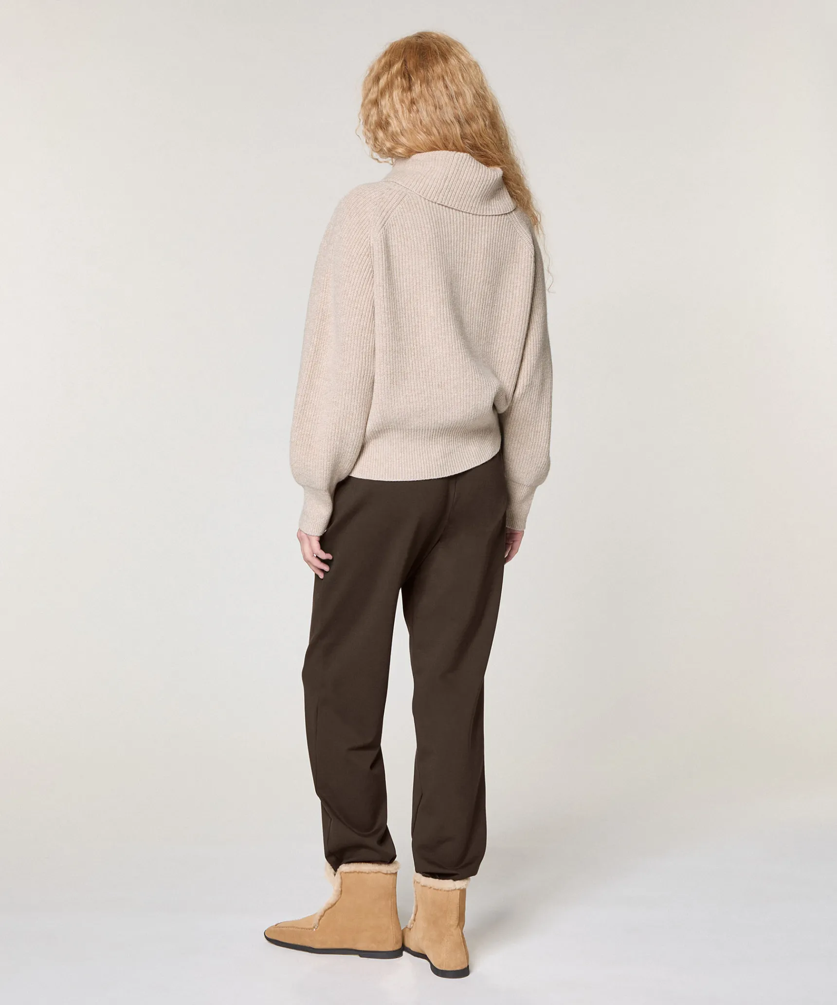 Online Rodier Pull col roulé à côtes beige chiné