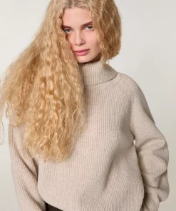 Online Rodier Pull col roulé à côtes beige chiné