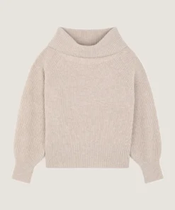 Online Rodier Pull col roulé à côtes beige chiné